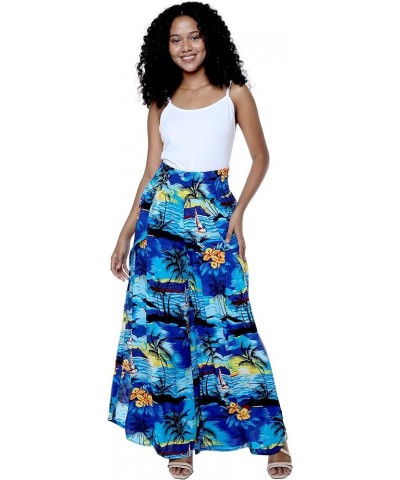 Matchable Family Hawaiian Luau Men Women Girl Boy Clothes in Sunset Blue Women Women Wide Leg Pants $7.15 Jewelry