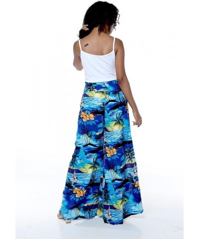 Matchable Family Hawaiian Luau Men Women Girl Boy Clothes in Sunset Blue Women Women Wide Leg Pants $7.15 Jewelry