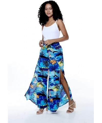 Matchable Family Hawaiian Luau Men Women Girl Boy Clothes in Sunset Blue Women Women Wide Leg Pants $7.15 Jewelry