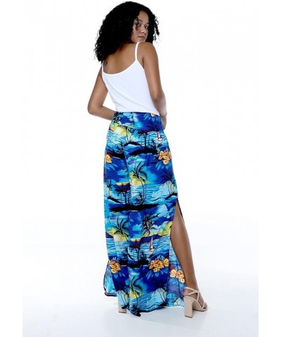 Matchable Family Hawaiian Luau Men Women Girl Boy Clothes in Sunset Blue Women Women Wide Leg Pants $7.15 Jewelry