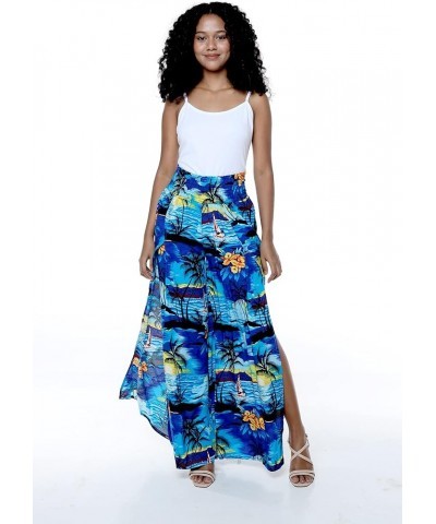 Matchable Family Hawaiian Luau Men Women Girl Boy Clothes in Sunset Blue Women Women Wide Leg Pants $7.15 Jewelry