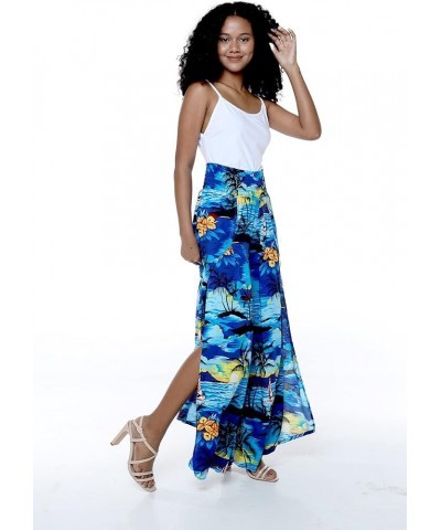 Matchable Family Hawaiian Luau Men Women Girl Boy Clothes in Sunset Blue Women Women Wide Leg Pants $7.15 Jewelry