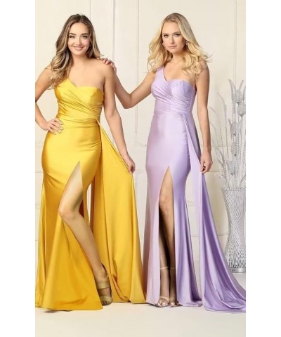 One Shoulder Mermaid Bridesmaid Dresses Satin Bodycon Prom Dress Long Formal Evening Gowns with Slit Peacock $20.40 Dresses