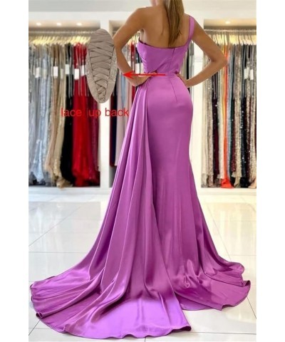 One Shoulder Mermaid Bridesmaid Dresses Satin Bodycon Prom Dress Long Formal Evening Gowns with Slit Peacock $20.40 Dresses