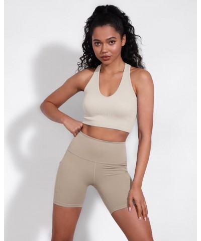 3-Pack Seamless Racerback Crop Tank for Women Ribbed Knit Soft Crop Tops Ivory+star White+ermine (Crop) $15.04 Activewear