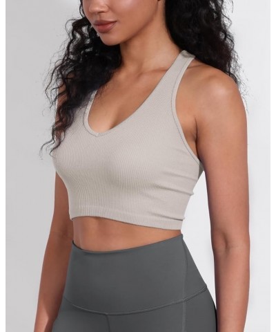 3-Pack Seamless Racerback Crop Tank for Women Ribbed Knit Soft Crop Tops Ivory+star White+ermine (Crop) $15.04 Activewear