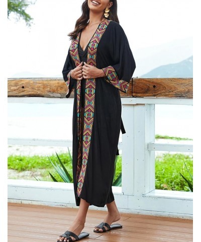 Beach Kimono Cardigans for Women Long Sleeve Bikini Cover Up V-neck Bathing Suit Cover Up Black $17.28 Swimsuits