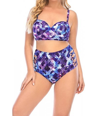 Women's Plus Size Two Piece Swimsuit Tummy Control Bathing Suit Colorful Print Scoop Neck Sexy Monokinis Swimwear 5-purple $1...