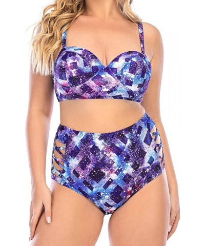 Women's Plus Size Two Piece Swimsuit Tummy Control Bathing Suit Colorful Print Scoop Neck Sexy Monokinis Swimwear 5-purple $1...