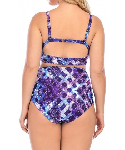 Women's Plus Size Two Piece Swimsuit Tummy Control Bathing Suit Colorful Print Scoop Neck Sexy Monokinis Swimwear 5-purple $1...