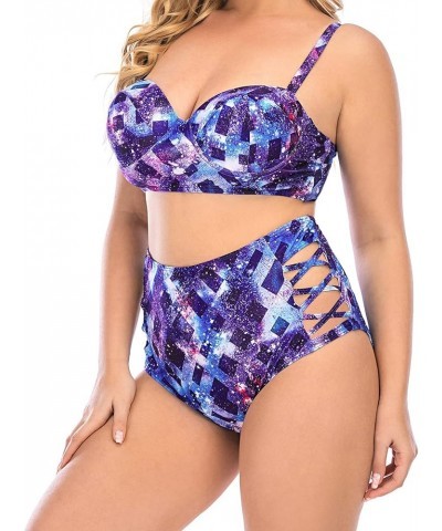 Women's Plus Size Two Piece Swimsuit Tummy Control Bathing Suit Colorful Print Scoop Neck Sexy Monokinis Swimwear 5-purple $1...