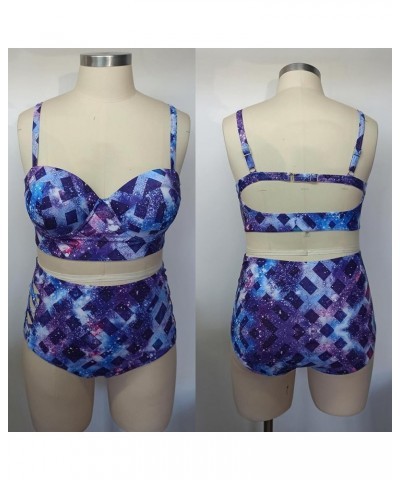 Women's Plus Size Two Piece Swimsuit Tummy Control Bathing Suit Colorful Print Scoop Neck Sexy Monokinis Swimwear 5-purple $1...