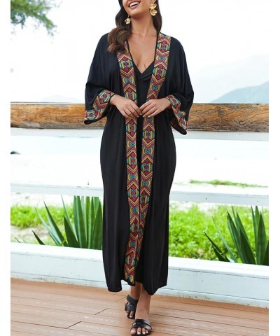 Beach Kimono Cardigans for Women Long Sleeve Bikini Cover Up V-neck Bathing Suit Cover Up Black $17.28 Swimsuits