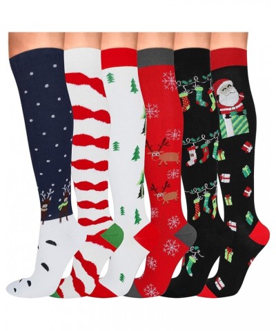 Athbavid 6 Pairs Christmas Compression Socks for Women & Men, Knee High Compression Socks 15-20 mmHg with Christmas Patterns ...