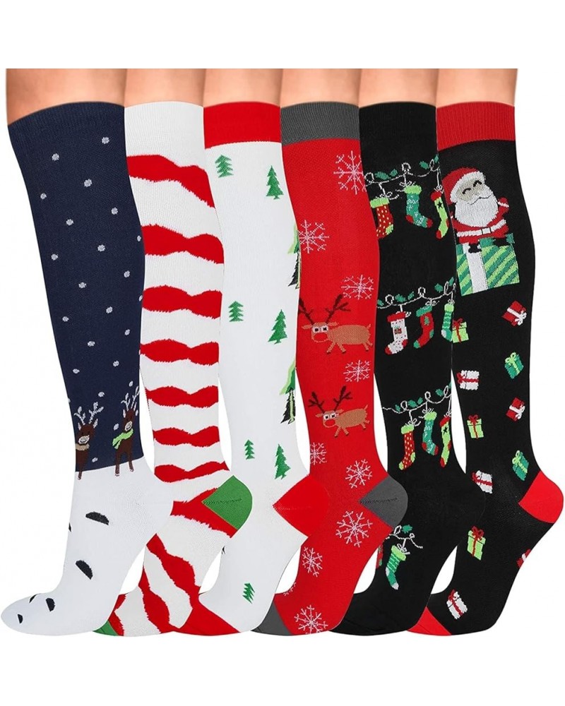 Athbavid 6 Pairs Christmas Compression Socks for Women & Men, Knee High Compression Socks 15-20 mmHg with Christmas Patterns ...