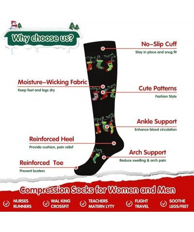 Athbavid 6 Pairs Christmas Compression Socks for Women & Men, Knee High Compression Socks 15-20 mmHg with Christmas Patterns ...