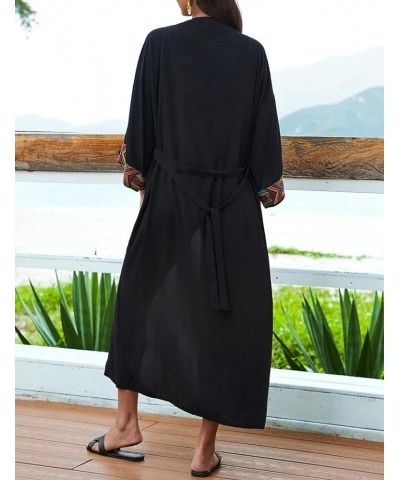 Beach Kimono Cardigans for Women Long Sleeve Bikini Cover Up V-neck Bathing Suit Cover Up Black $17.28 Swimsuits