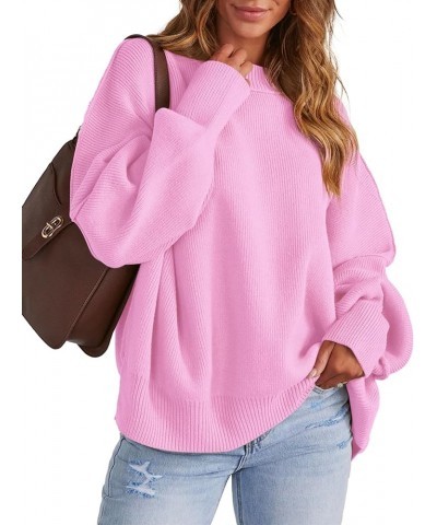 Women's Crewneck Oversized Sweaters 2023 Fall Fashion Batwing Long Sleeve Knit Side Slit Pullover Sweater Tops Light Pink $15...