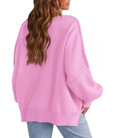 Women's Crewneck Oversized Sweaters 2023 Fall Fashion Batwing Long Sleeve Knit Side Slit Pullover Sweater Tops Light Pink $15...