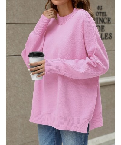 Women's Crewneck Oversized Sweaters 2023 Fall Fashion Batwing Long Sleeve Knit Side Slit Pullover Sweater Tops Light Pink $15...