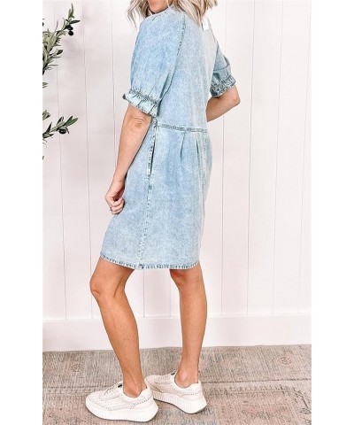 Denim Button Down Dress for Women Casual 3/4 Sleeve Jean Dress Babydoll Denim Shirt Dresses S-blue Denim Dress $12.80 Dresses