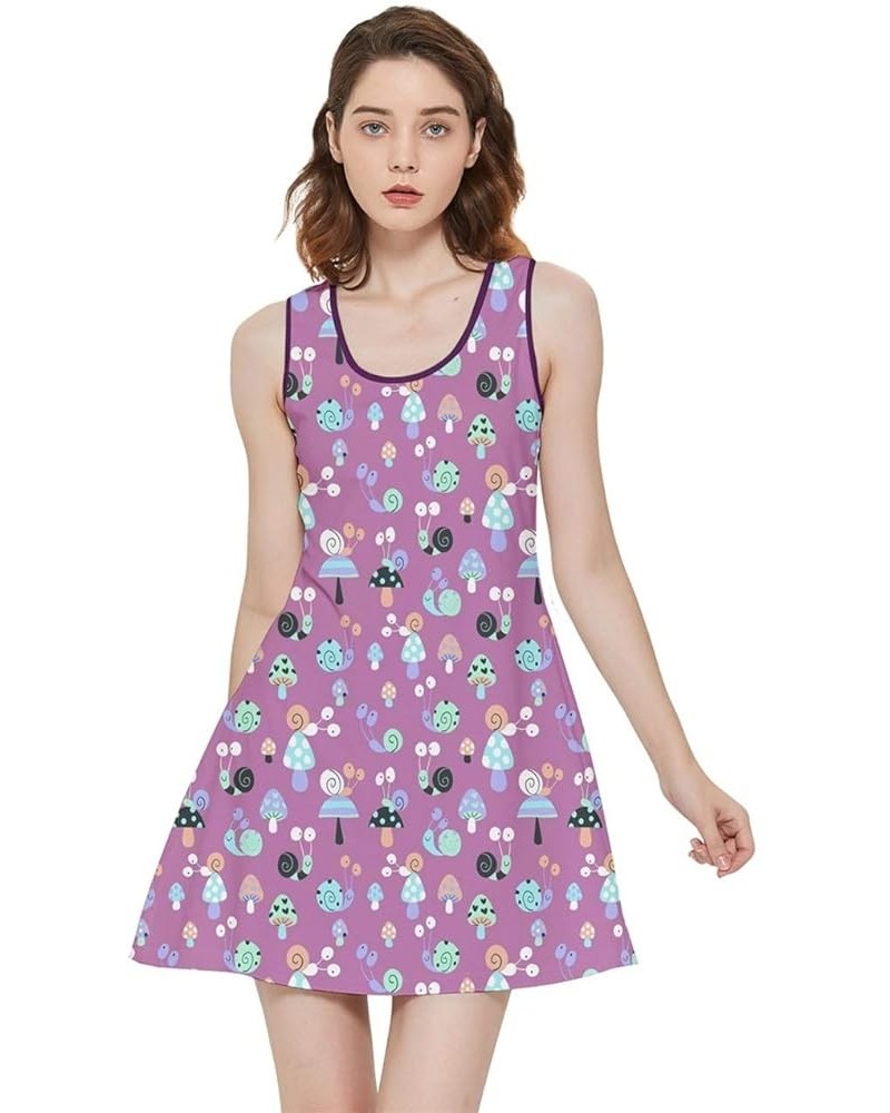 Womens Autumn Floral and Mushroom Pattern Inside Out Reversible Sleeveless Dress, XS-5XL Amethyst $16.11 Dresses