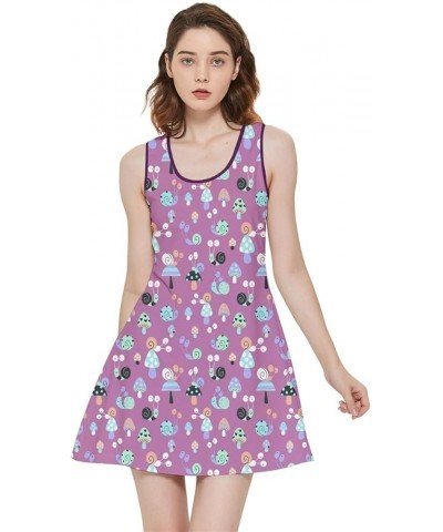 Womens Autumn Floral and Mushroom Pattern Inside Out Reversible Sleeveless Dress, XS-5XL Amethyst $16.11 Dresses