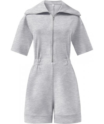 Women's Casual Rompers Short Sleeve Half Zip Collars Shorts Jumpsuits Summer Outfits Grey $11.99 Rompers