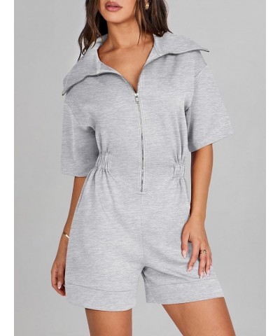 Women's Casual Rompers Short Sleeve Half Zip Collars Shorts Jumpsuits Summer Outfits Grey $11.99 Rompers