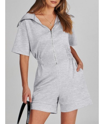 Women's Casual Rompers Short Sleeve Half Zip Collars Shorts Jumpsuits Summer Outfits Grey $11.99 Rompers