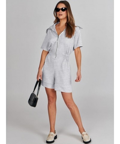 Women's Casual Rompers Short Sleeve Half Zip Collars Shorts Jumpsuits Summer Outfits Grey $11.99 Rompers