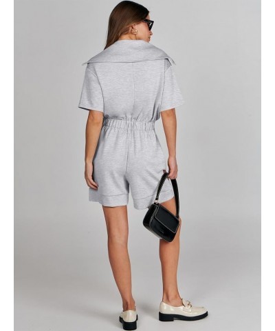 Women's Casual Rompers Short Sleeve Half Zip Collars Shorts Jumpsuits Summer Outfits Grey $11.99 Rompers