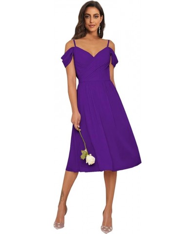 Women's Off The Shoulder Bridesmaid Dresses with Pockets Chiffon Pleated Short Formal Evening Dress Purple $32.90 Dresses