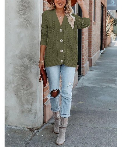 Women's 2024 Long Sleeve Cable Knit Button Cardigan Sweater Open Front Outwear Coat with Pockets Army Green $26.39 Sweaters