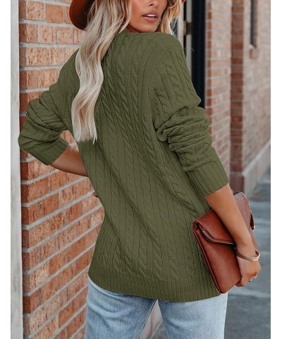 Women's 2024 Long Sleeve Cable Knit Button Cardigan Sweater Open Front Outwear Coat with Pockets Army Green $26.39 Sweaters