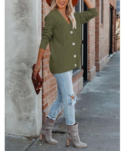 Women's 2024 Long Sleeve Cable Knit Button Cardigan Sweater Open Front Outwear Coat with Pockets Army Green $26.39 Sweaters