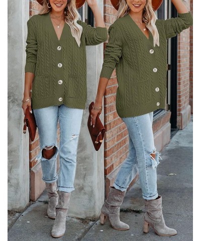 Women's 2024 Long Sleeve Cable Knit Button Cardigan Sweater Open Front Outwear Coat with Pockets Army Green $26.39 Sweaters