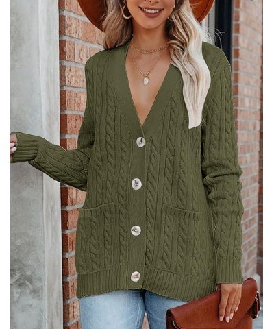 Women's 2024 Long Sleeve Cable Knit Button Cardigan Sweater Open Front Outwear Coat with Pockets Army Green $26.39 Sweaters