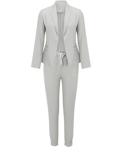 Women's 2 Piece Outfits Dressy Open Front Lapel Neck Blazer Coat and Drawstring Pant Sets Work Office Casual Suit Set Moon Gr...