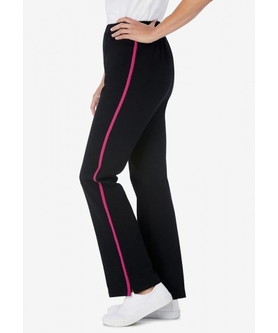 Women's Plus Size Stretch Cotton Side-Stripe Bootcut Pant Black Paradise Blue $15.31 Activewear