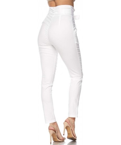 Women's Casual High Rise Bow-Tie Paper Bag Waist Pants with Spandex White $15.84 Pants