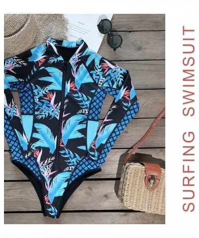 Women Long Sleeve Rash Guard Swimsuit, Printed Zipper One Piece Bathing Suit UPF 50+ Surfing Swimwear 12022-l $12.99 Swimsuits