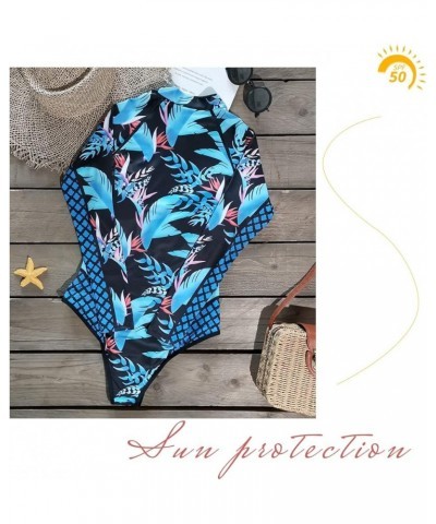 Women Long Sleeve Rash Guard Swimsuit, Printed Zipper One Piece Bathing Suit UPF 50+ Surfing Swimwear 12022-l $12.99 Swimsuits