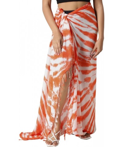 Women Sarong Swimsuit Coverups Tie Dye Long Bikini Wraps Sheer Beach Bathing Suit Pareo Cover Up Orange White $11.19 Swimsuits