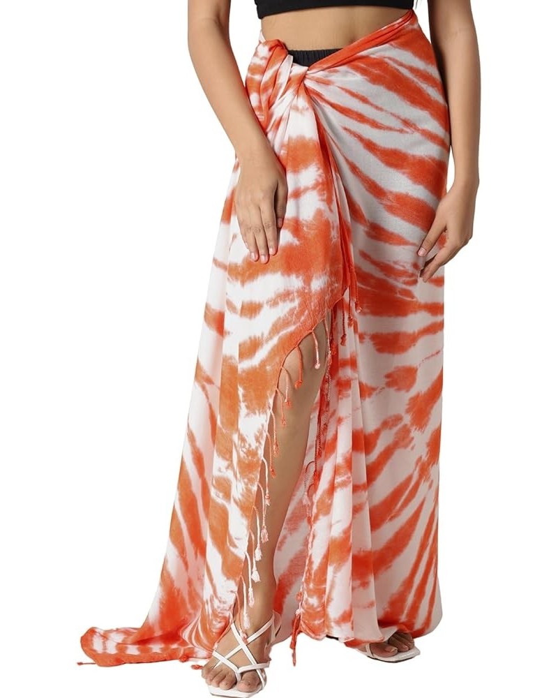 Women Sarong Swimsuit Coverups Tie Dye Long Bikini Wraps Sheer Beach Bathing Suit Pareo Cover Up Orange White $11.19 Swimsuits