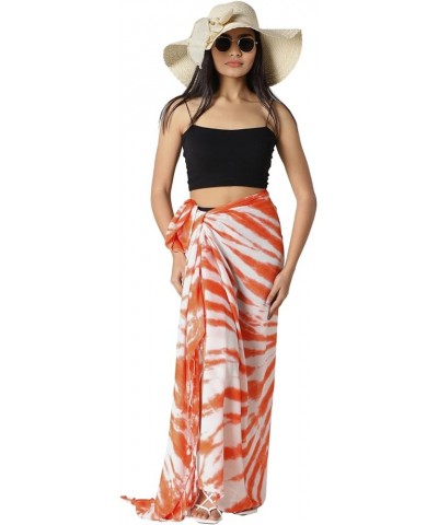 Women Sarong Swimsuit Coverups Tie Dye Long Bikini Wraps Sheer Beach Bathing Suit Pareo Cover Up Orange White $11.19 Swimsuits