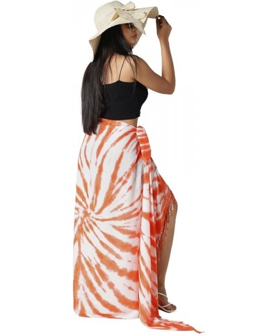 Women Sarong Swimsuit Coverups Tie Dye Long Bikini Wraps Sheer Beach Bathing Suit Pareo Cover Up Orange White $11.19 Swimsuits