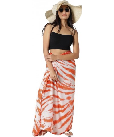 Women Sarong Swimsuit Coverups Tie Dye Long Bikini Wraps Sheer Beach Bathing Suit Pareo Cover Up Orange White $11.19 Swimsuits