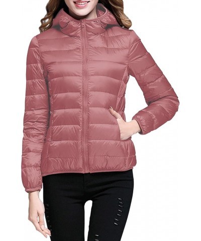 Puffer Jacket Women,Women's Plus Size Hooded Packable Lightweight Short Down Jackets Winter Bubble Travel Clothes 02-watermel...