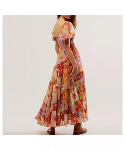 Women Boho Cap Sleeve Maxi Dress Y2K Floral Print Backless Corset Party Dress for Beach Cocktail Summer Streetwear R-yellow $...